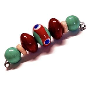 As Low As $2 Turquoise & Reds Handmade Lampwork Artisan Rondelle Beads (7)